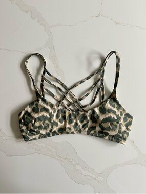 Aerie Leopard Bikini Top in Green and Beige